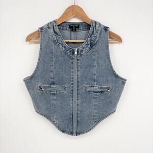 PrettyLittleThing NWOT Denim Front Zip Corset Vest Size 8 Tall